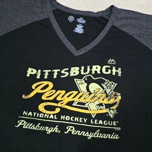 Majestic Pittsburgh Penguins Womens V Neck Raglan T Shirt 1X Black Gray NHL